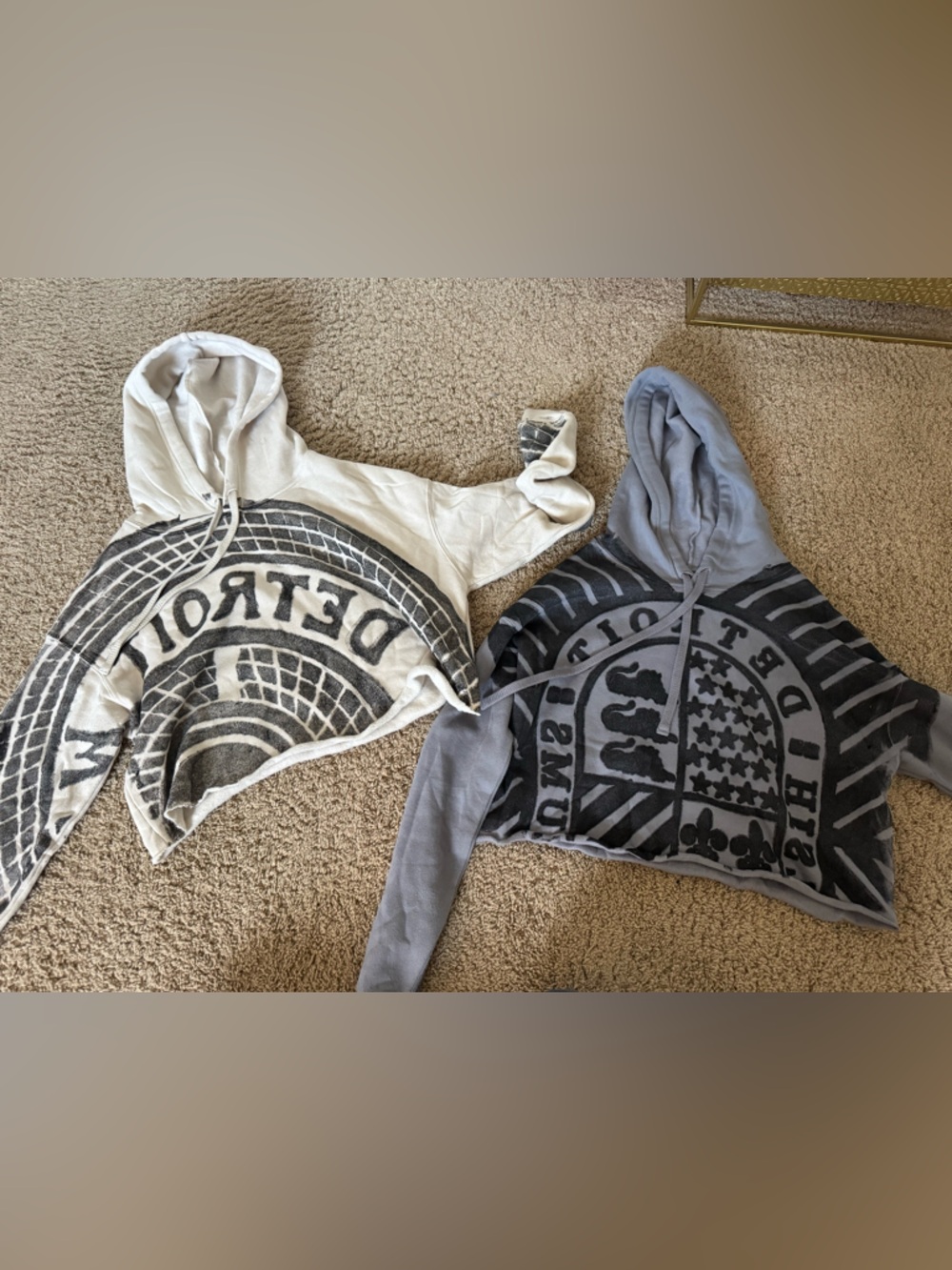 Women’s cropped Graphic Hooded Crop Top - Gray & Cream